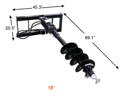 Skid Steer Post Hole Auger Drive Attachment, 18” Diameter Auger, 46” Drilling Depth