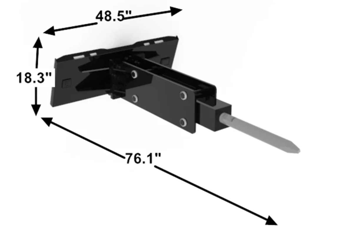 Skid Steer Hydraulic Breaking Hammer - 2” Moil Point Chisel, 350 J Impact Energy