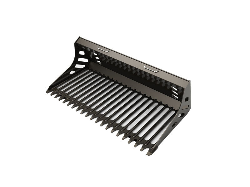 Heavy Rod Rock Bucket - Extreme Duty Round Bar Rake for Large Skid Steer Loaders