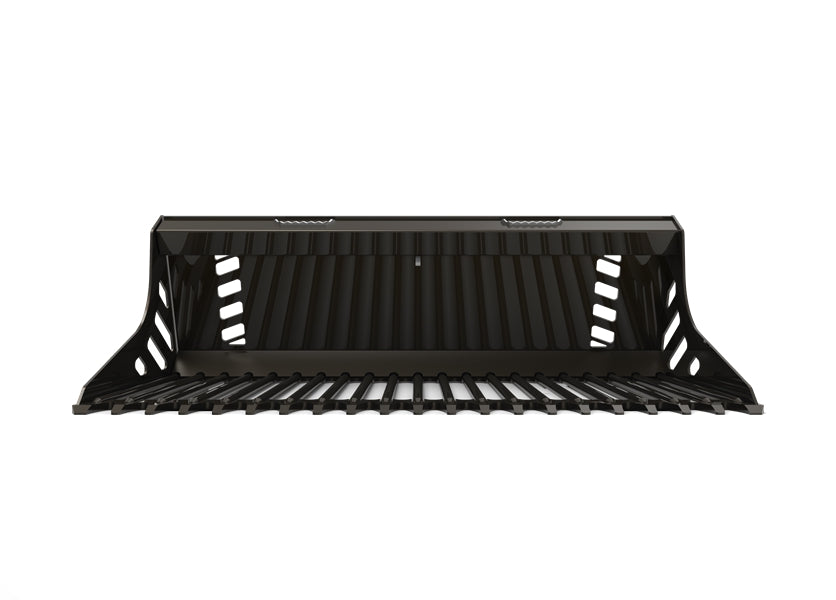 Heavy Rod Rock Bucket - Extreme Duty Round Bar Rake for Large Skid Steer Loaders