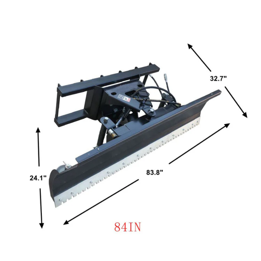Skid Steer 84" Extreme-Duty Pusher Snow Plow, Snow Blade, Dozer Blade Combo Attachment